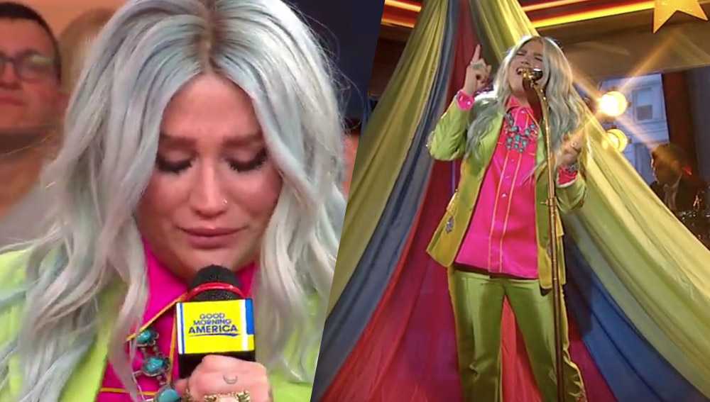 kesha crying gma video praying performance