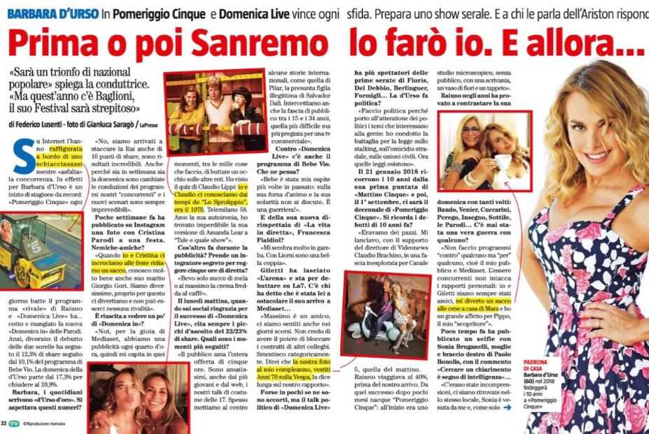 Barbara d'Urso Sanremo Tv Sorrisi e Canzoni