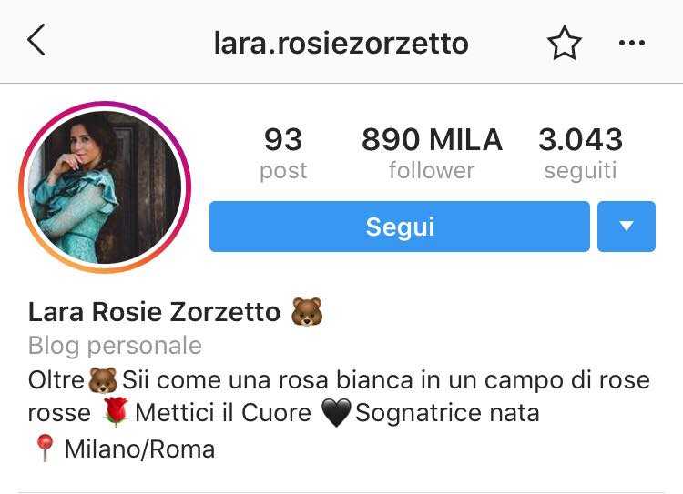 Lara Zorzetto Profilo Instagram