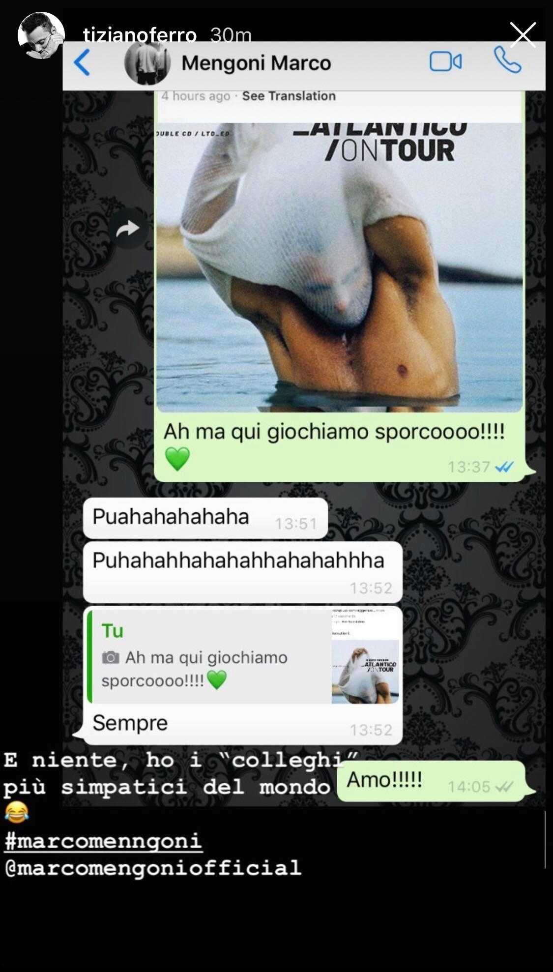 Marco Mengoni Tiziano Ferro chat private gay